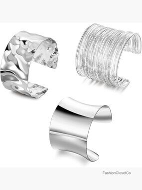 Chunky Cuff Bracelet Set - 3PCS Open Adjustable Wire Bangle Bracelets